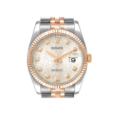 Rolex 116231 DateJust 18k Rose Gold Silver Jubilee Diamond Dial Jubilee Bracelet