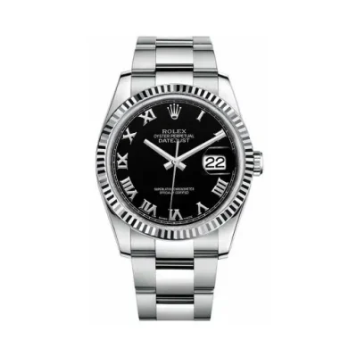 Rolex Datejust 116234 Steel & White Gold Oyster 36mm Black Roman Dial Watch