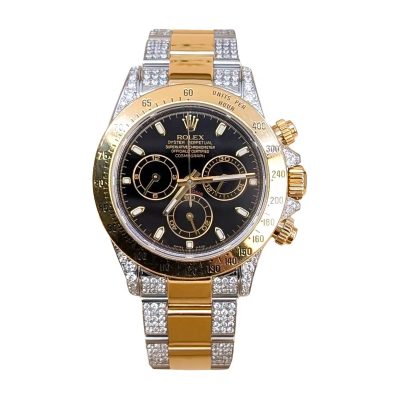 Rolex Daytona 116523 Black Dial Aftermarket Iced Out Bracelet and Lugs 40mm
